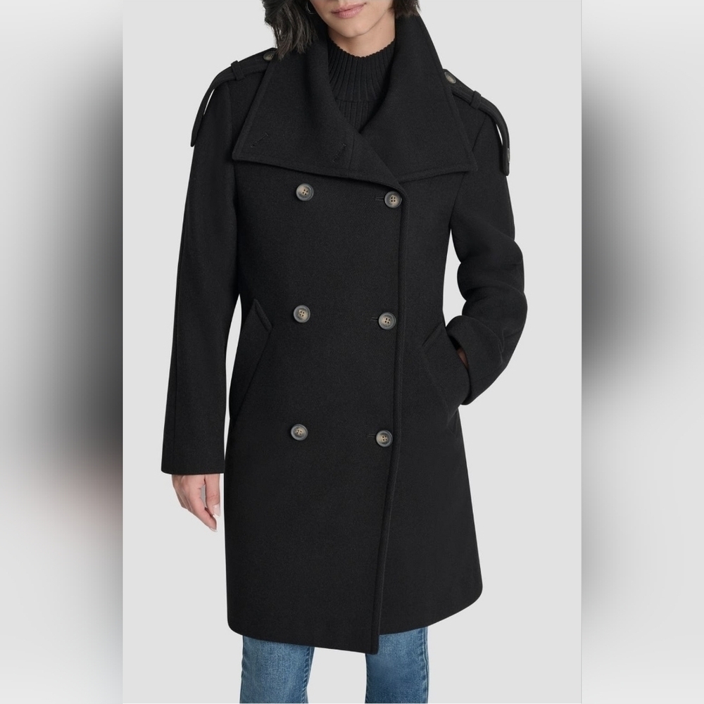 DKNY Double Breasted Wool Blended Military Coat Woman's Size M.